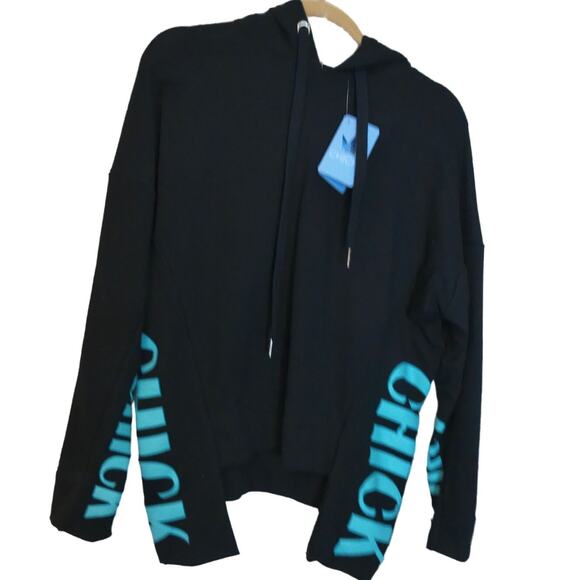 Chick NYC Womens Black Neon Asymetric Logo Hoodie Sweatshirt Size XS New - Picture 7 of 7